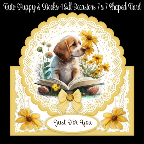 Cute Puppy & Books 4 7 x 7 All occasions Shaped Card