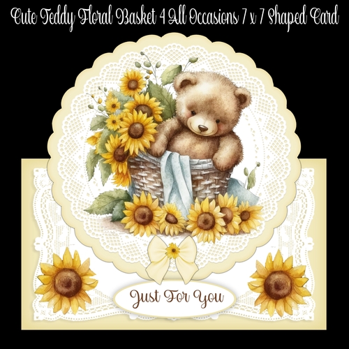 Cute Teddy Floral Basket 4 All Occasions 7 x 7 Shaped Card