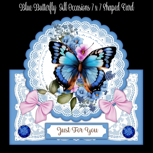 Blue Butterfly All Occasions 7 x 7 Shaped Card