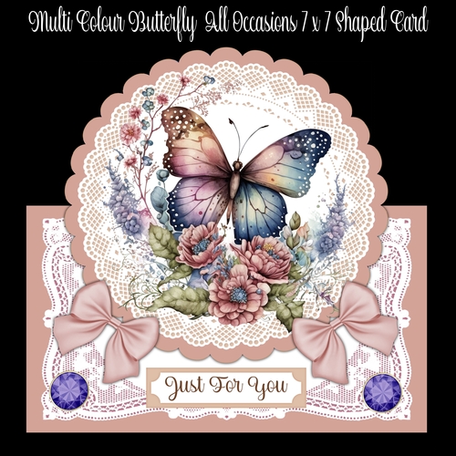 Multi Colour Butterfly All Occasions 7 x 7 Shaped Card
