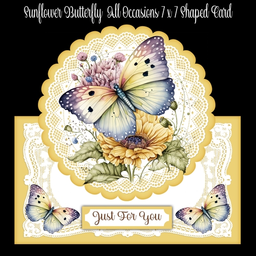 Sunflower Butterfly All Occasions 7 x 7 Shaped Card