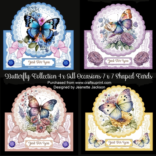 Butterfly Collection 4 x All Occasions 7 x 7 Shaped Cards