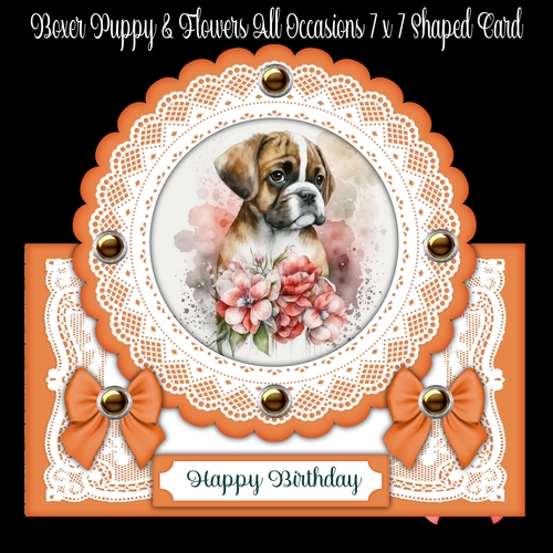Boxer Puppy & Flowers All Occasions 7 x 7 Shaped Card