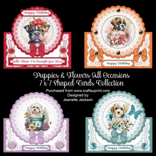 Puppies & Flowers All Occasions 7 x 7 Shaped Cards Collection