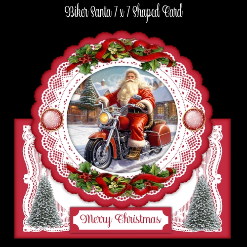 Biker Santa 7 x 7 Christmas Shaped Card