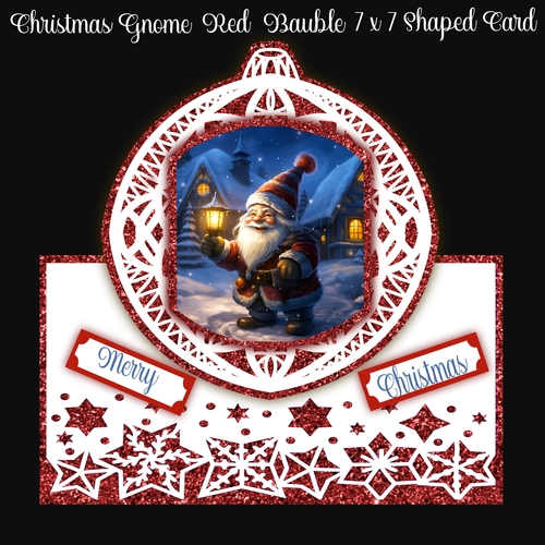 Christmas Gnome Red Bauble 7 x 7 Shaped Card