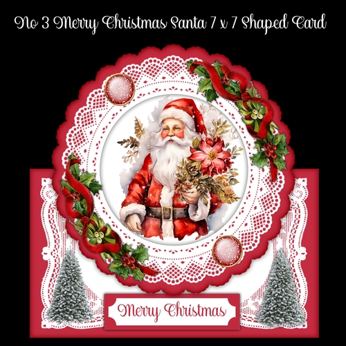 No 3 Merry Christmas Santa 7 x 7 Shaped Card