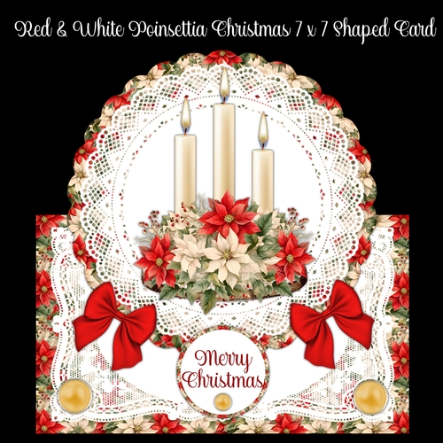 Red & White Poinsettia Christmas 7 x 7 Shaped Card