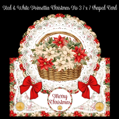 Red & White Poinsettia Christmas No 3 7 x 7 Shaped Card