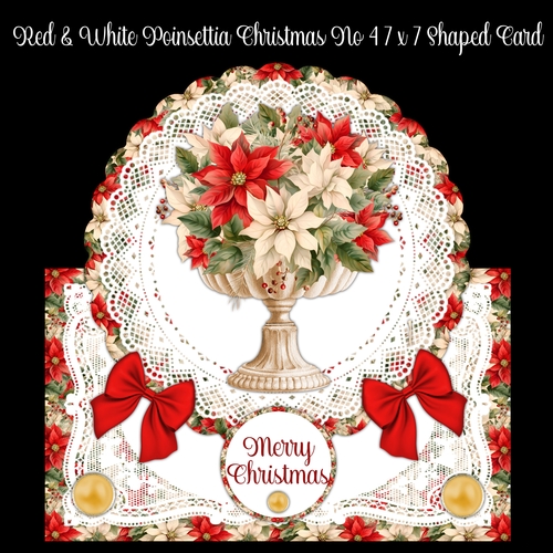 Red & White Poinsettia Christmas No 4 7 x 7 Shaped Card