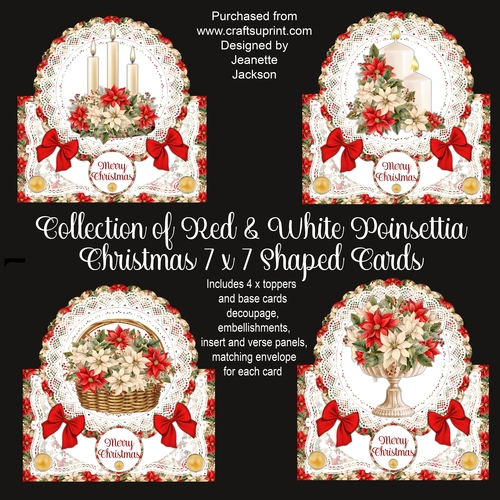 Collection of Red & White Poinsettia Christmas 7 x 7 Shaped Cards