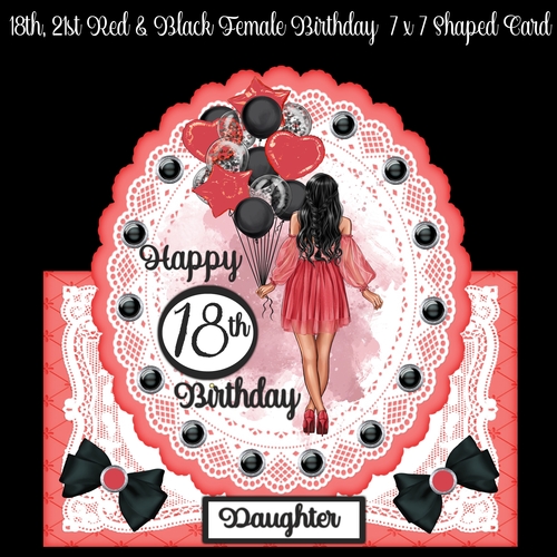 18th, 21st Red & Black Female Birthday 7 x 7 Shaped Card