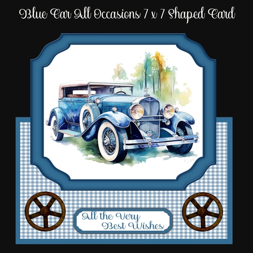 Blue Car All Occasions 7 x 7 Shaped Card