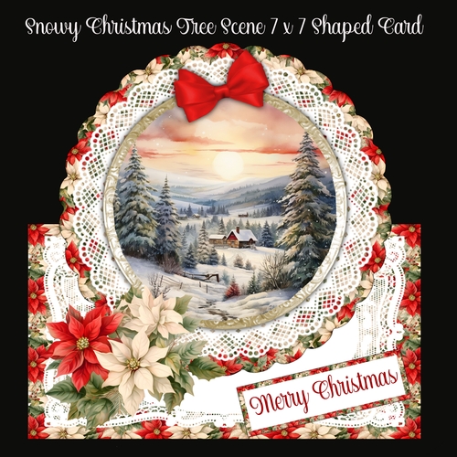Snowy Christmas Tree Scene 7 x 7 Shaped Card