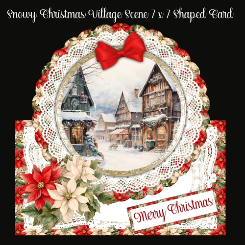 Snowy Christmas Village Scene 7 x 7 Shaped Card