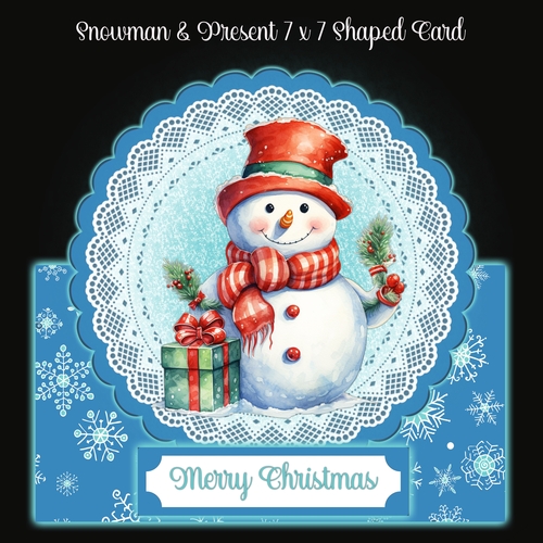 Snowman & Present 7 x 7 Shaped Card
