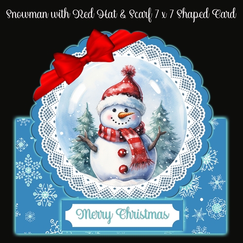 Snowman with Red Hat & Scarf 7 x 7 Shaped Card