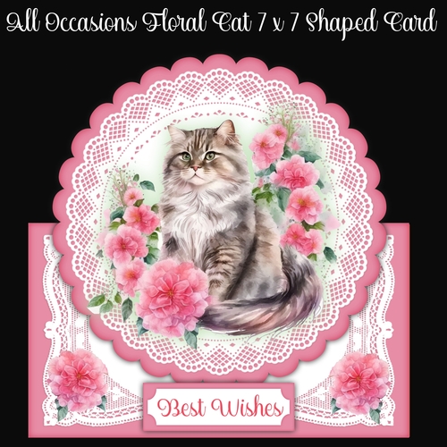 All Occasions Floral Cat 7 x 7 Shaped Card