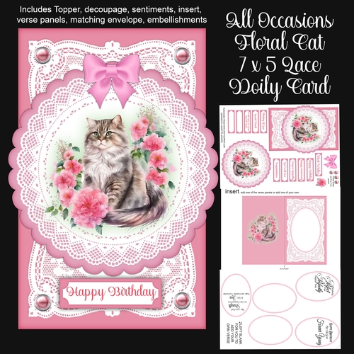 All Occasions 7 x 5 Floral Cat Lace Doily Card