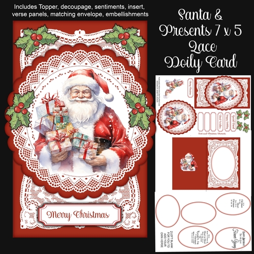 Santa & Presents 7 x 5 Lace Doily Card
