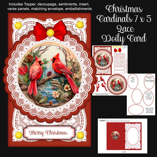 Christmas Cardinals 7 x 5 Lace Doily Card