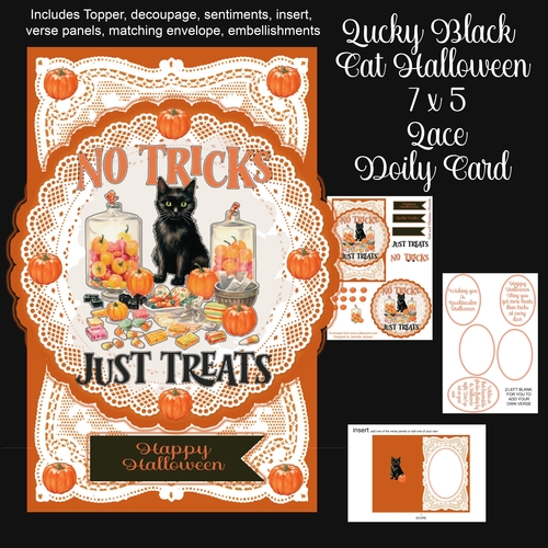Lucky Black Cat Halloween 7 x 5 Lace Doily Card