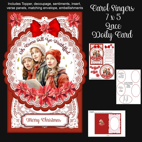 Carol Singers 7 x 5 Lace Doily Card