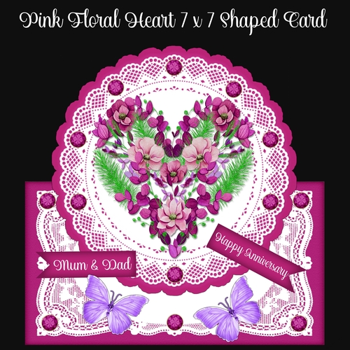 Pink Floral Heart 7 x 7 Shaped Card
