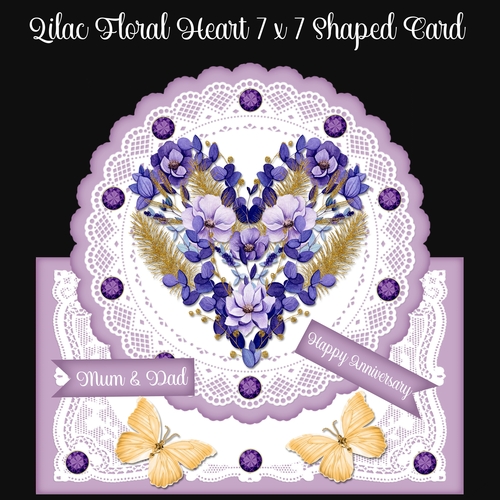 Lilac Floral Heart 7 x 7 Shaped Card