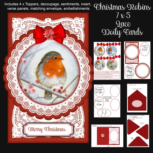 Christmas Robins 7 x 5 Lace Doily Cards