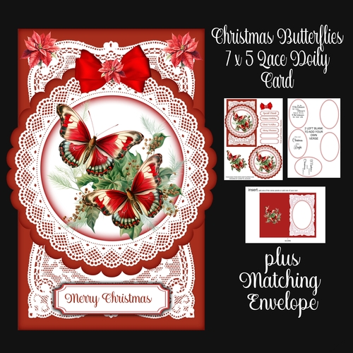 Christmas Butterflies 7 x 5 Lace Doily Card