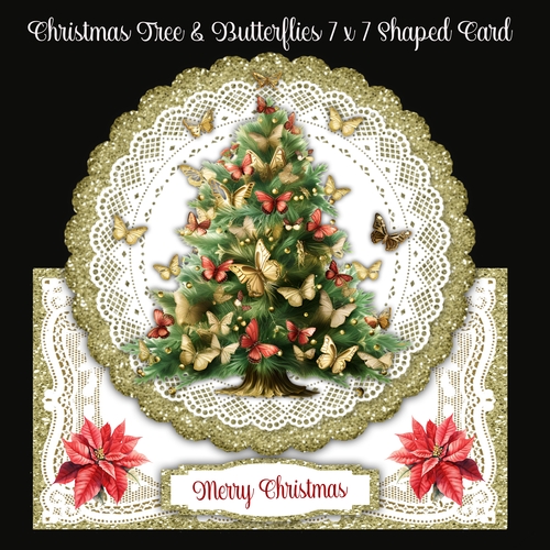 Christmas Tree & Butterflies 7 x 7 Lace Doily Card