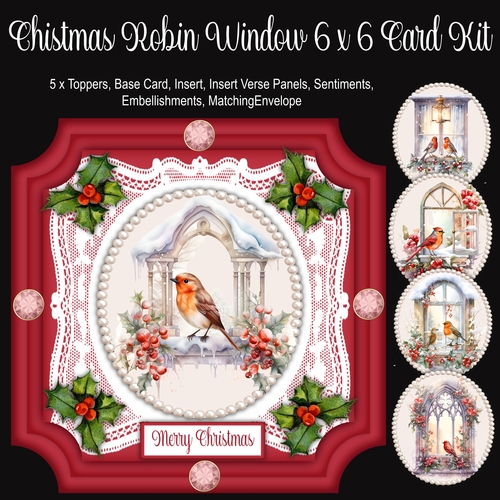 Christmas Robin Window 6 x 6 Card Kit