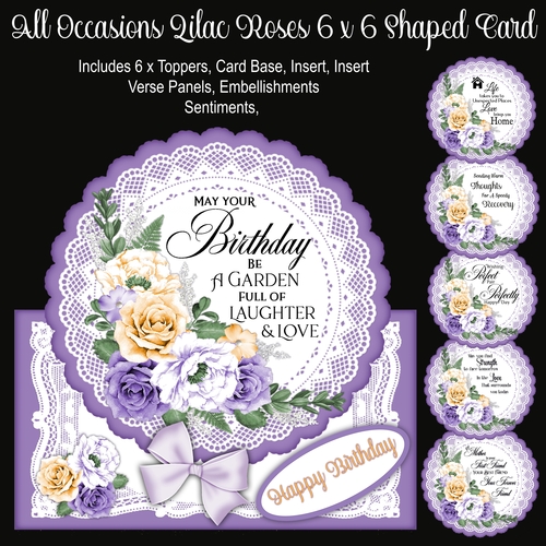 All Occasions Lilac Roses 6 x 6 Shaped Card