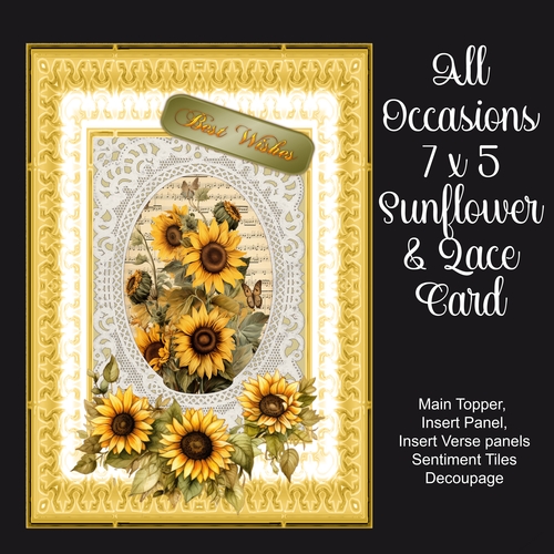 All Occasions 7 x 5 Sunflowers & Lace Card
