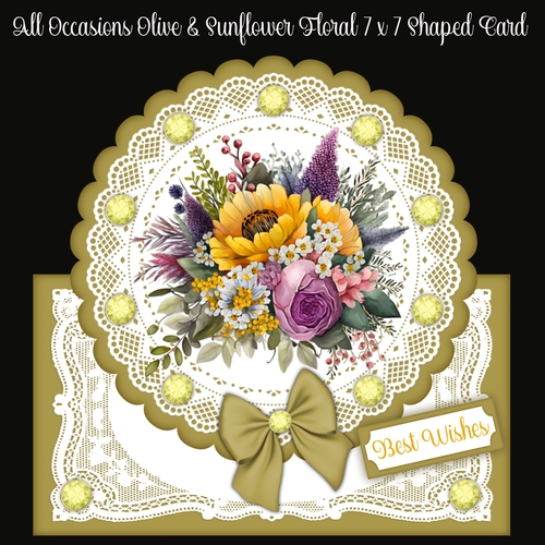 All Occasions Olive & Sunflower Floral 7 x 7 Shaped Card
