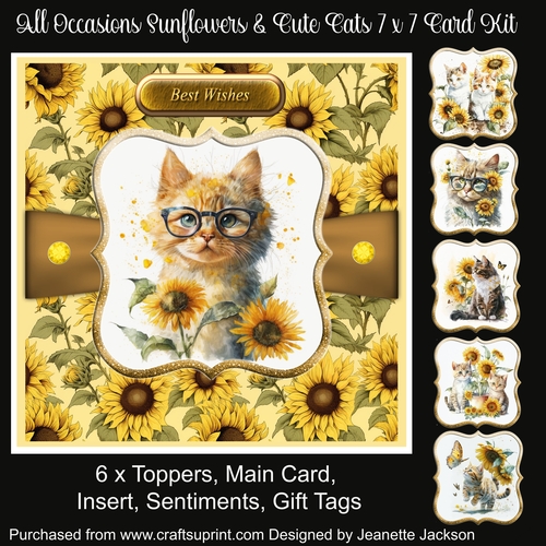 All Occasions Sunflowers & Cute Cats 7 x 7 Card Kit