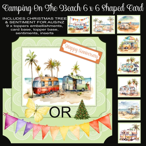 Camping On The Beach 6 x 6 Shaped Card Kit With Xmas Tree for AUS/NZ 