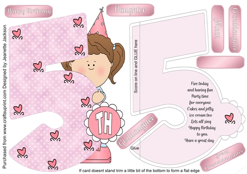 5th Birthday Pink Shaped Card