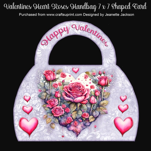 Valentines Heart Roses Handbag 7 x 7 Shaped Card