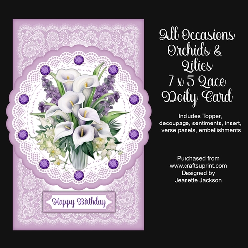 All Occasions Orchids & Cala Lilies 7 x 5 Lace Doily Card