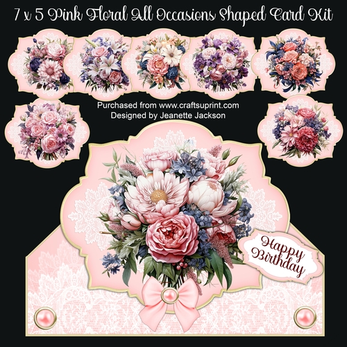 7 x 5 Pink Floral All Occasions Shaped Card Kit