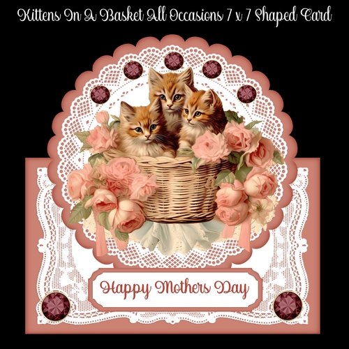 Kittens In A Basket All Occasions 7 x 7 Shaped Card