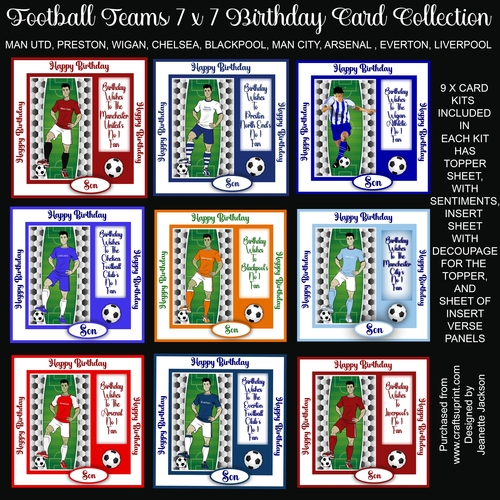 Football Players 7 x 7 Birthday Card Collection - AS REQUESTED