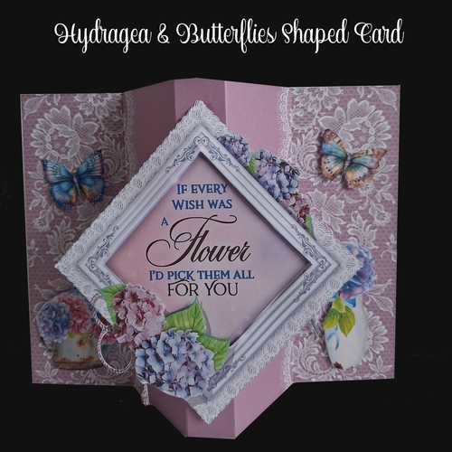 Hydrangea & Butterflies Shaped Card