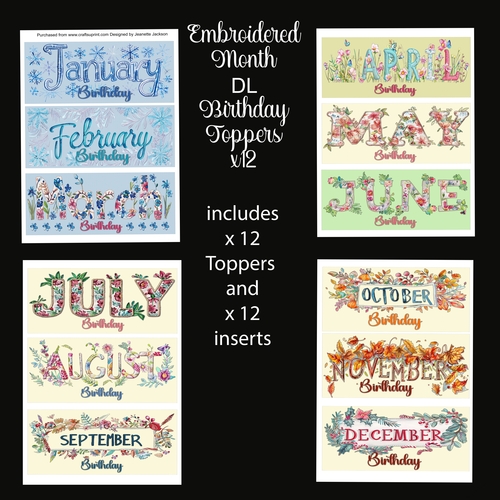 Embroidered Birthday Month DL Card Toppers & Inserts x 12