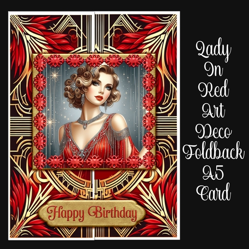 Lady In Red Art Deco Foldback A5 Card