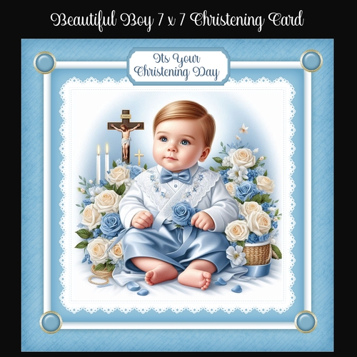 Beautiful Boy 7 x 7 Christening Card