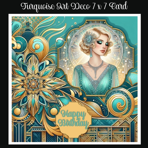 Turquoise Art Deco 7 x 7 Card