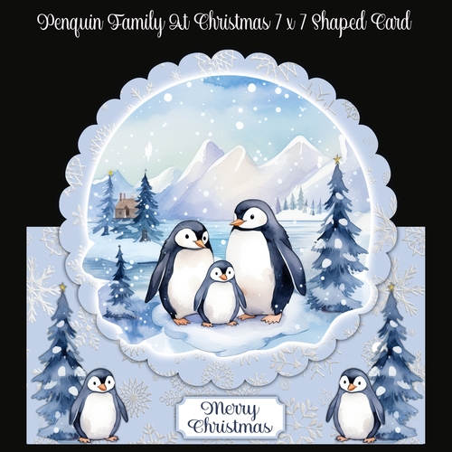 Penguin Family Christmas 7 x 7 Shaped Card